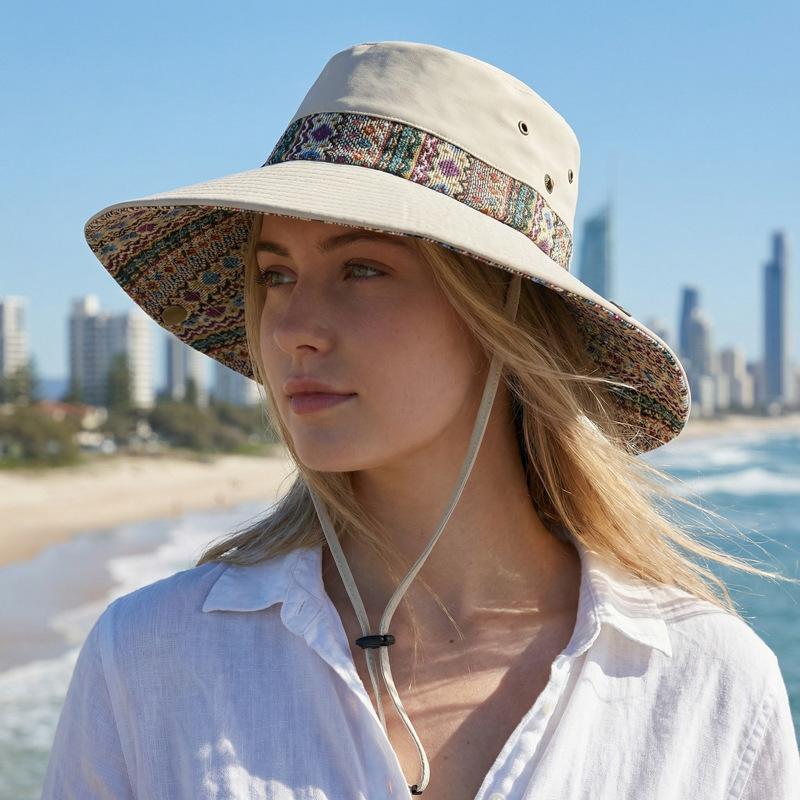 Ethnic Wind Hat Summer Vintage Mountaineering Hat Outdoor Big Brim Sun Hat Sunscreen Sunshade Fisherman Hat
