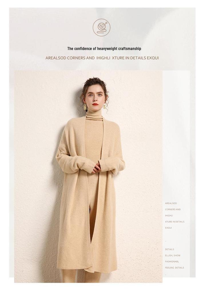 Cashmere Loose Mid-length Cardigan – Autumn/Winter Style Women's Knit Sweater