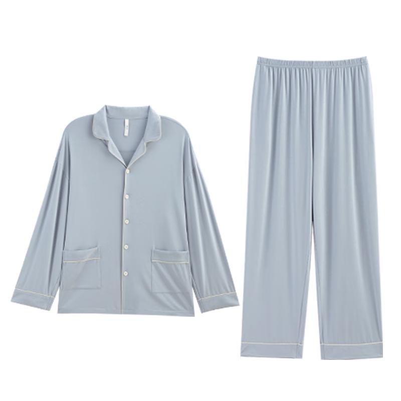 Men s Antimicrobial 95% Cotton Lapel Cardigan Pajama Set XL