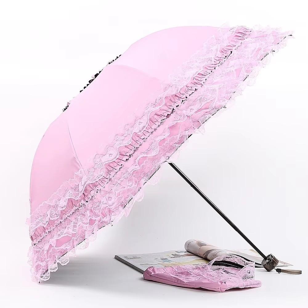 Lolita Lace Sun Umbrella Anti-UV Protection Princess Female Parasol Vintage Folding Umbrella