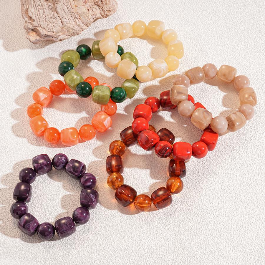 Red Purple Orange Green Acrylic Square Circle Beads Chain Bracelet Bangle for Women Handmade Jewelry Waterproof Jewelry Gift