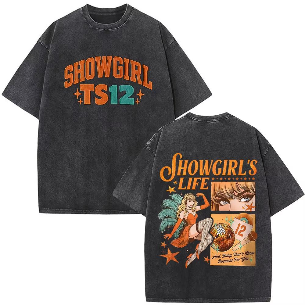 The Life of A Showgirl Album Merch Tshirts Fan Gifts Mens Women Clothing Vintage Washed Cotton Oversized Short Sleeve T Shirts