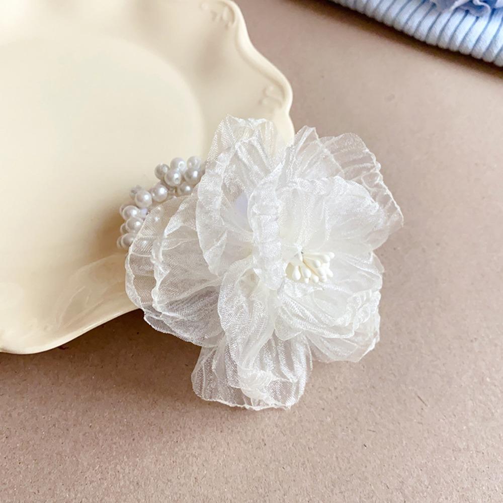 

Сітчасті Квіткові Гумки для Хвоста Солодкі Перлинні Гумки для Волосся 2025 Еластична Гумка для Волосся для Жінок Дівчат білий