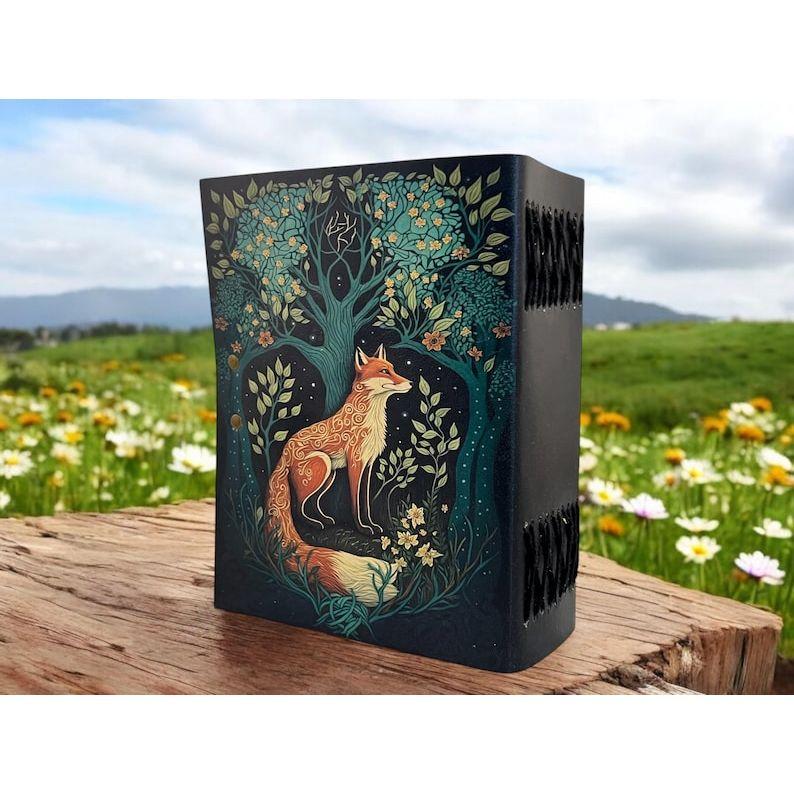 Grimoire Fox Leather Journal Blank Spell Book of Shadows Fat Journal - Handmade Paper Vintage Journal for Women