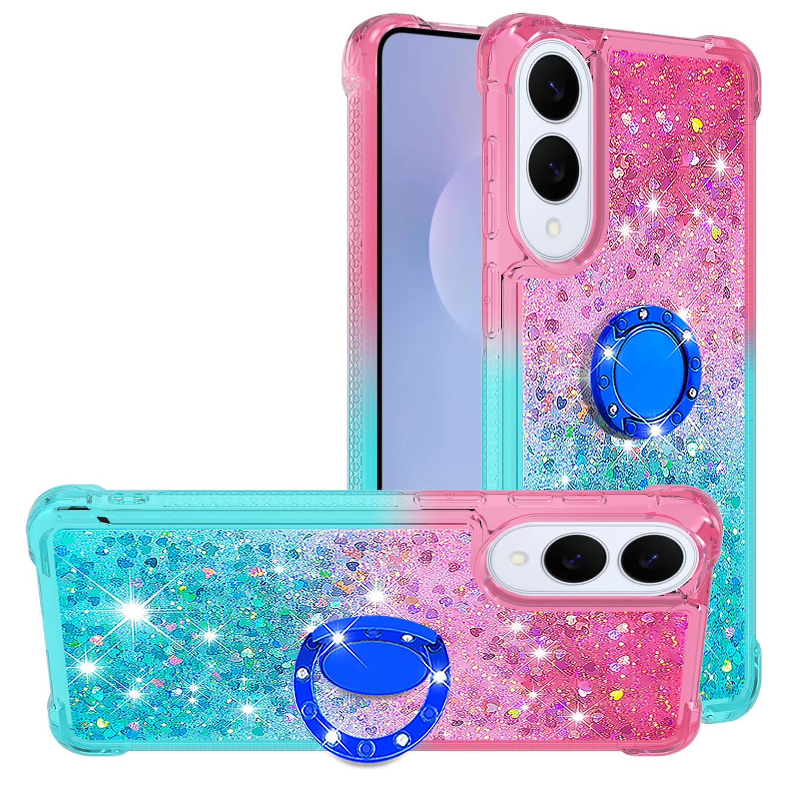

For Samsung Galaxy S25 Edge TPU Case with Kickstand Gradiant Quicksand Shockproof Cover Pink+Sky Blue