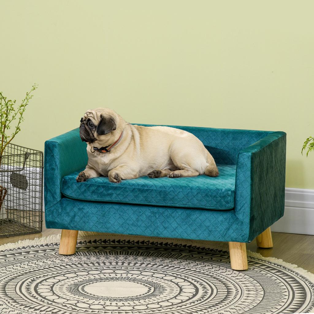 Dog Sofa Dog Bed Dog Couch made of Velvet with Backrest, Wooden Legs, Cushion, up to 8 kg 64 x 45 x 36 cm Blue