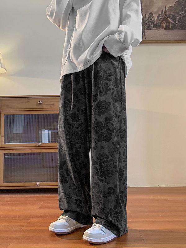 "Vintage Braune Jacquard Weitbeinige Overalls - Lockere Lässige Frühjahrshose"