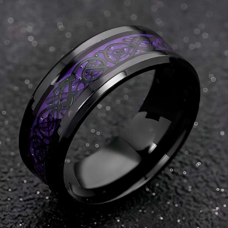 Classic 8mm Black Tungsten Wedding Celtic Dragon For Men  Stainless Steel Red Carbon Fiber Ring Band