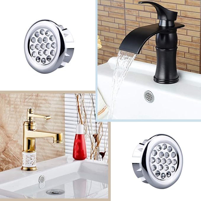 1pcs Dresser Sink Overflow Cover Ceramic Bathroom Container Kitchen Basin Decorative Round Insert Hole Silver ABS Plastic 30MM