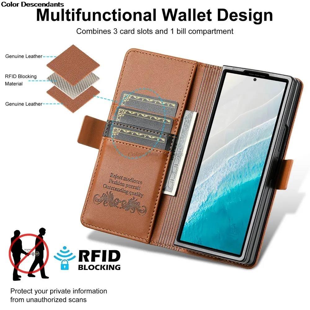 Luxury Leather Phone Case for Samsung Galaxy Z Fold 7 Fold6 3 4 5 6 5G 2025 Magnetic Flip Book Business RFID Wallet Cover