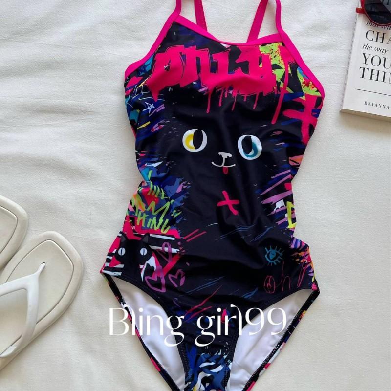 

Graffiti Cat Print Women s Slim Slimming Fast-dry Triangular One-piece Racing Swimsuit Large Size M