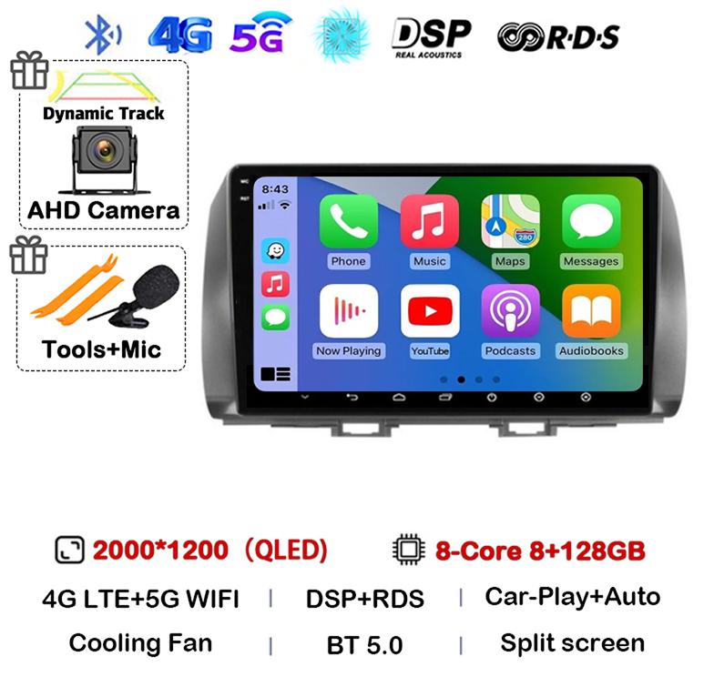 Android 14 Carplay Auto For Toyota BB 2 QNC20 2005-2016 Car Radio Multimedia Video Player Navigation GPS 4G+WIFI Stereo Audio BT