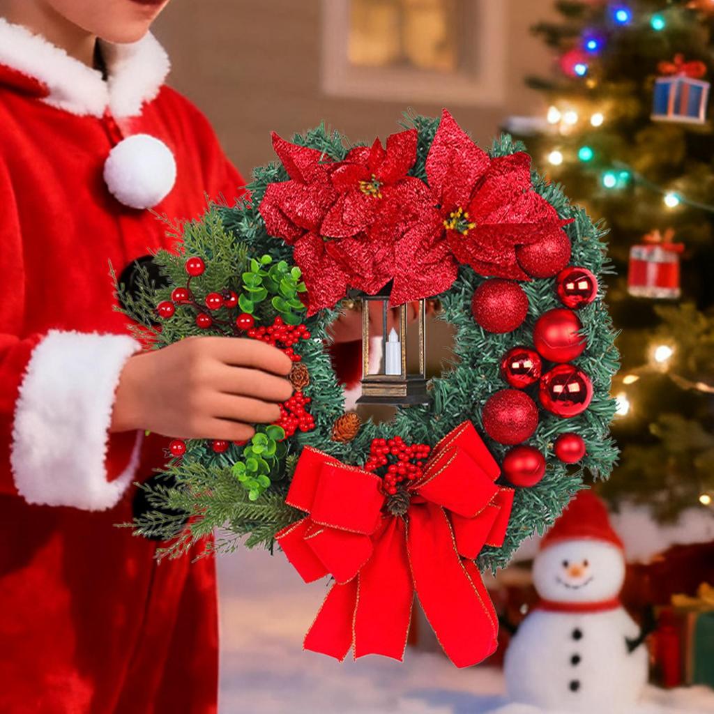 Outdoor Christmas Wreath With Lights Artificial Bow Wreath Household Festival Decoration For Front Door Wall Fireplace Window