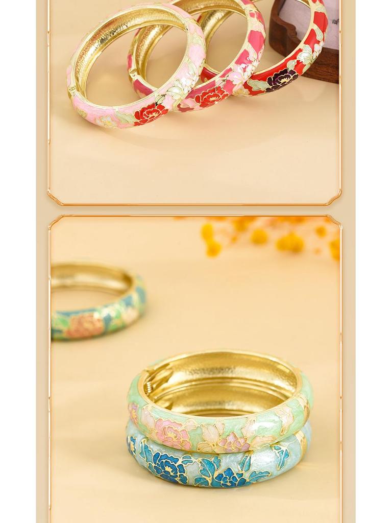 Cloisonné Pfingstrosenblüte Mode Armband - Perfektes Souvenir Geschenk für Freundin oder Mama
