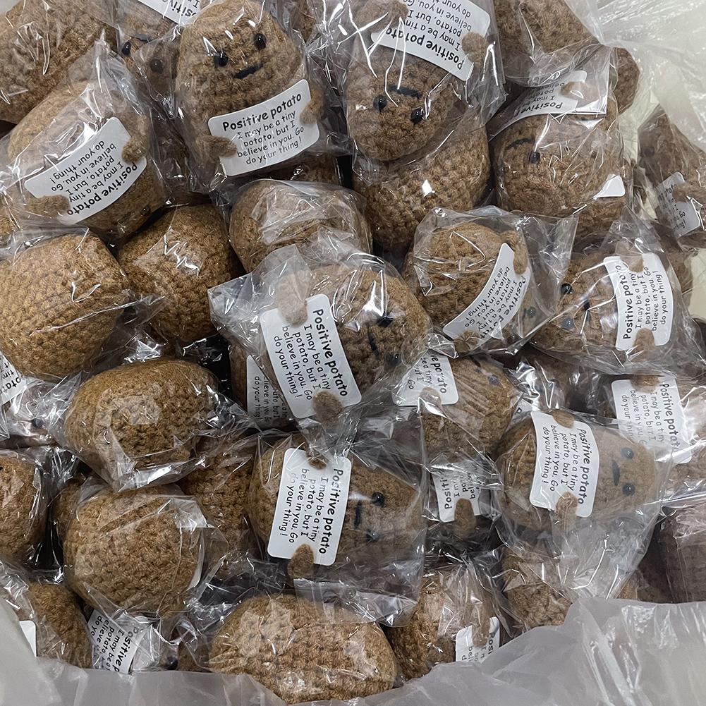 New Handmade Knitting Panda Doll With Card Ornament Home Decoration Mini Funny Positive Potatoes Room Decor Christams Gifts