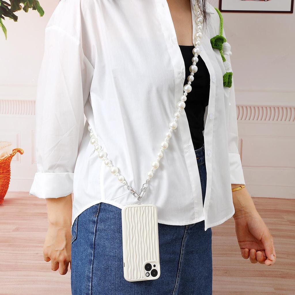 Yi Lian Handmade ABS Pearl Beaded Crossbody Bag & Phone Lanyard Strap