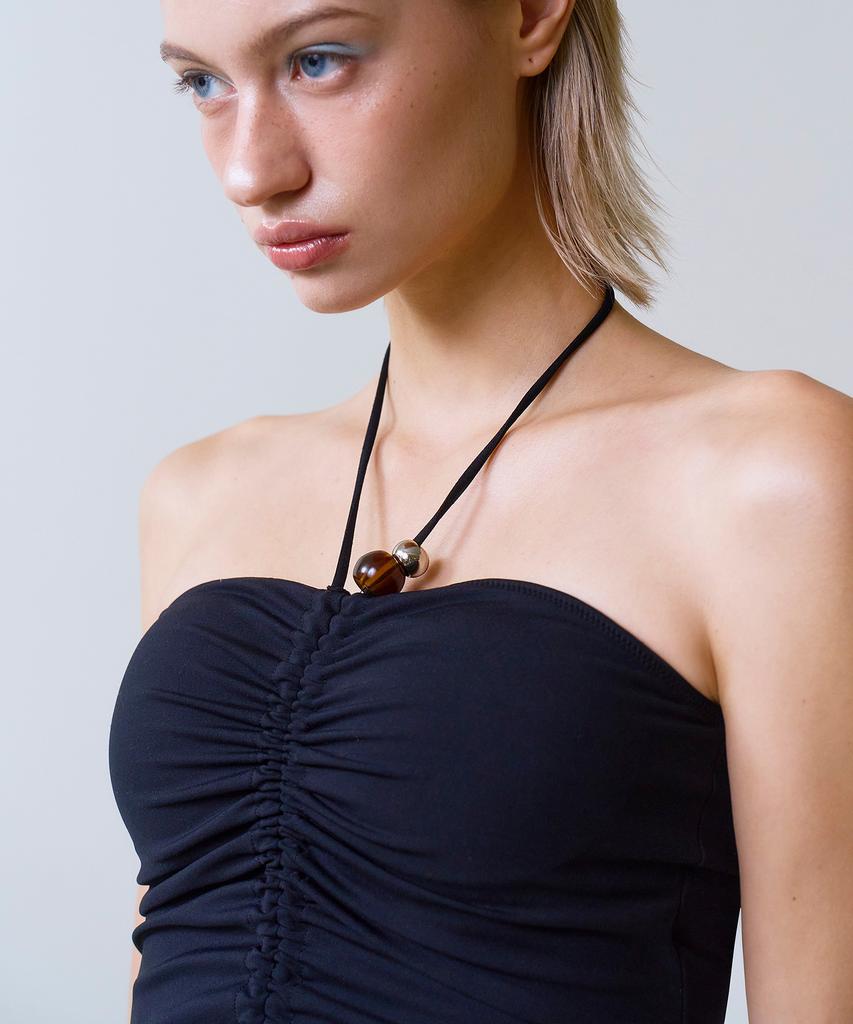 VINAJ Bohemian Shirred Tube Top Bikini Bra (Black)