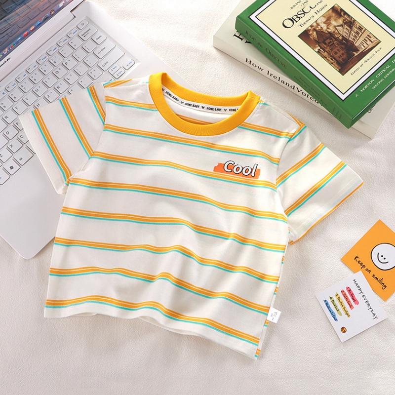 Children's Short-Sleeved Boys Girls Summer Striped T-Shirt Baby Thin Section Half-Sleeved Bottoming Shirt Casual Wear