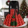 Women's Casual Vintage V-Neck Long Sleeve Dress with Christmas Print