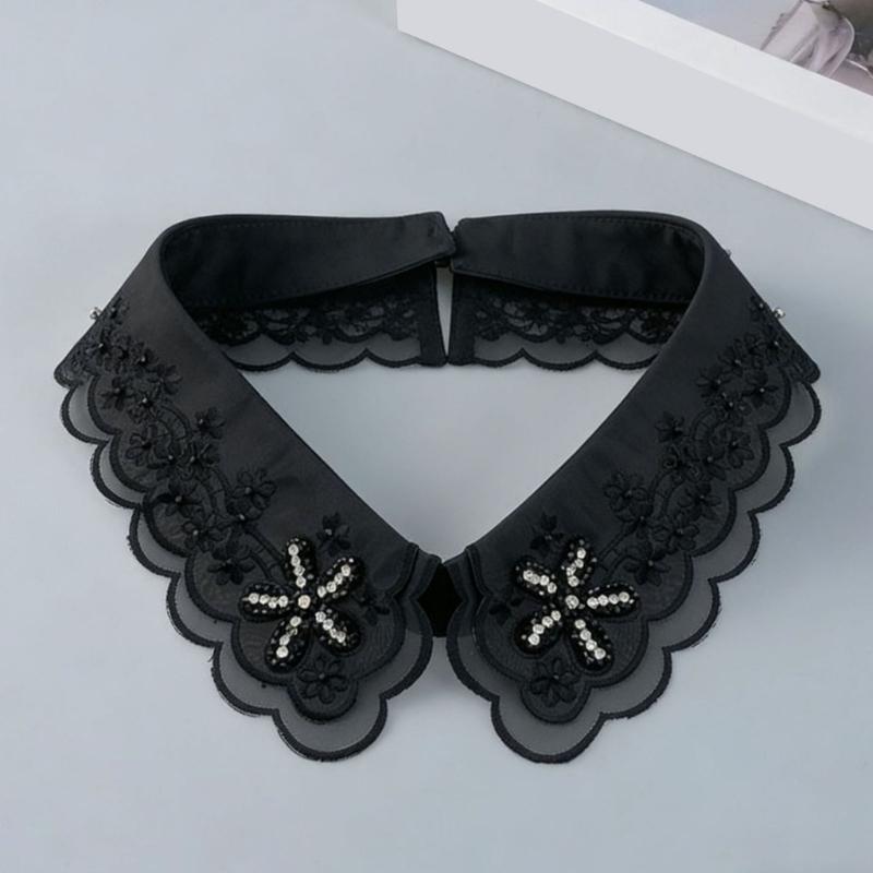 Jeweled Rhinestones False Collar Beaded Lace Spread Lapel Graceful Art Collar Sweet Shawl False Decorative Shawl