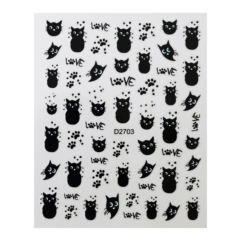 

1-6pcs Black Cat Stickers Cute Cartoon Graffiti Cat Nail Stickers Art Self Adhesive Decals Heart Bowknot Stars Manicure Tools