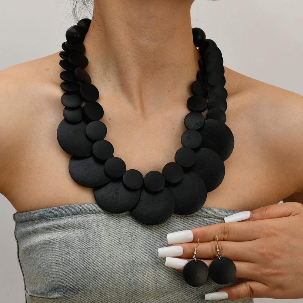 Gioielli Africani Bohemien Colorati Geometrici Rotondi Perline di Legno Collana di Perline Fatta a Mano E Orecchini Accessori da Festa da Donna