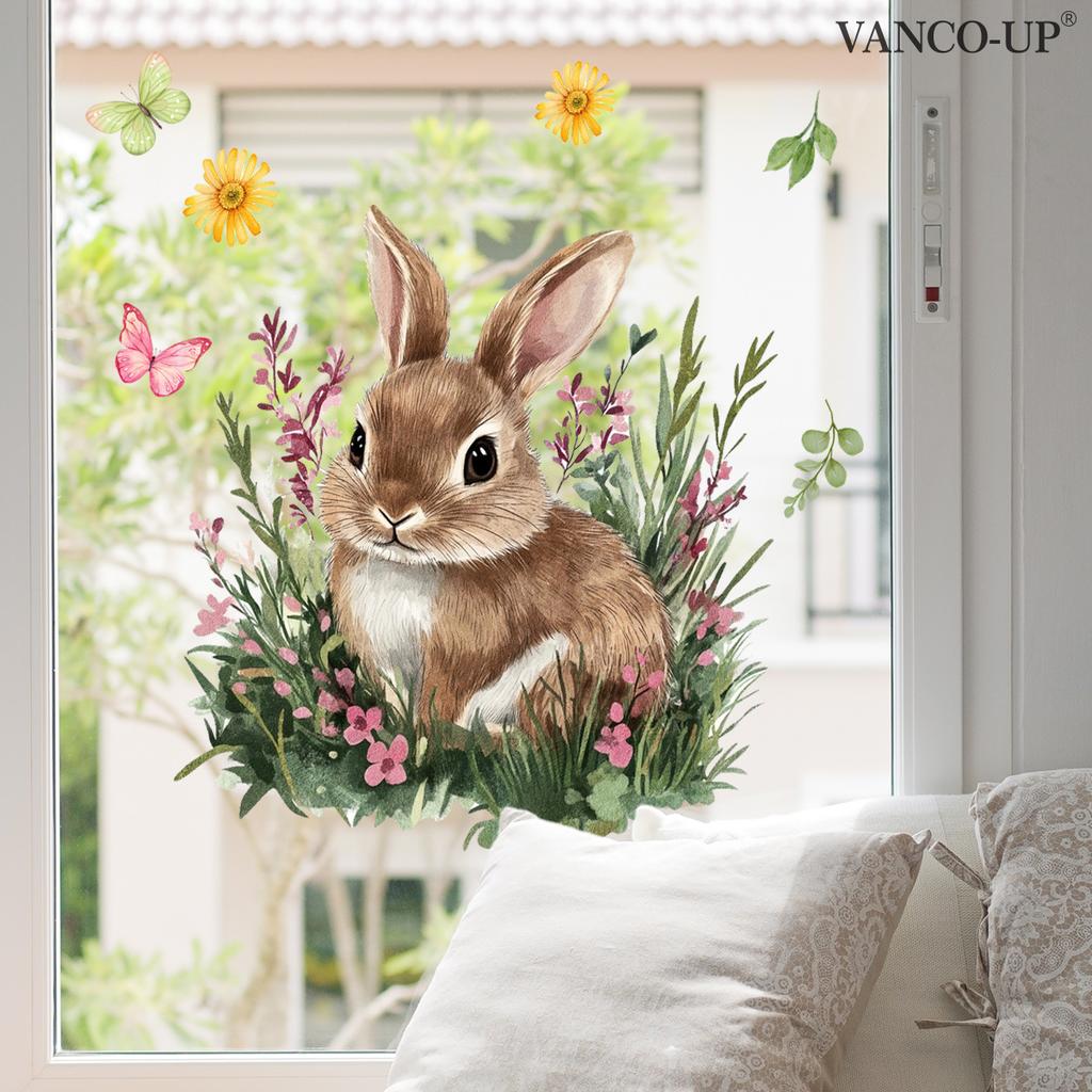 Cartoon Animal Floral Butterfly Window Stickers, PVC Static Cling Glass Decals for Window Storefront Home Decoration