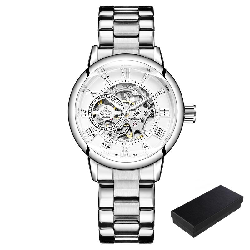 New Fashion Luxury Brand Skeleton Women Mechanical Watch Female Clock Automatic Mechanical Watches For Women Silver Montre Femme