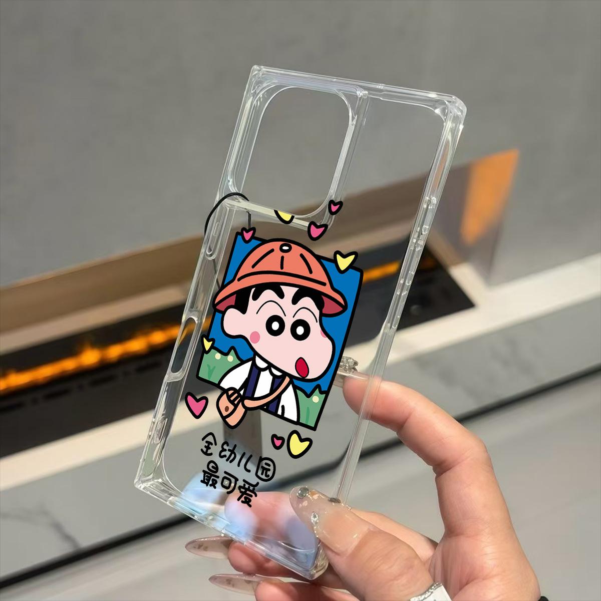 

Clear Square Back Tube Case Protection For iPhone 12 11 15 Plus 13 14 Pro Max 16 ProMax Cute Shin Chan Pattern iphone 11 ProMax