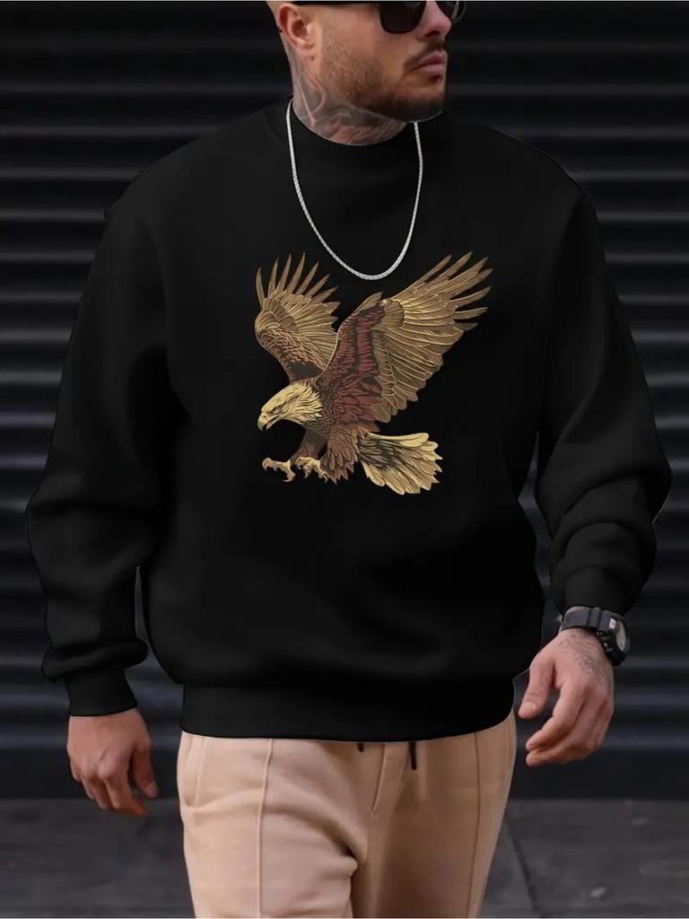 Men's Eagle Print Casual Sweatshirt-Long Sleeve Crew Neck, Stylish and Durable, Sporty Casual Style, Lightweight Fabric, Vibrant Living