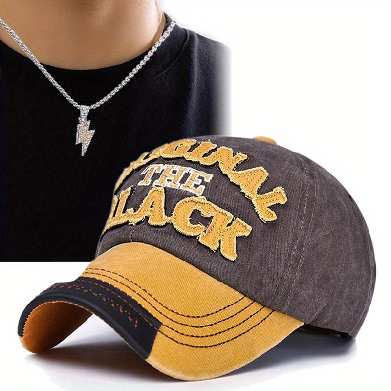 

Комплект из 2 мужских бейсболок, ожерелье, модная вышитая буква, плоский козырек, хип-хоп кепка, молния, кулон, ожерелье, шляпа от солнца, шляпа дальнобойщика жёлтый