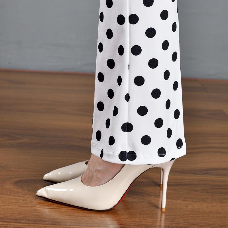 Polka Dot Print Elastic Waist Flare Bodycon Women's Long Pants - 2024 Summer Trendy New Arrivals