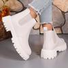Women's Solid Color Platform Chelsea Boots Slip On Soft Sole Pu Leather Ankle Boots Woman Comfortable Autumn Winter Botas Mujer