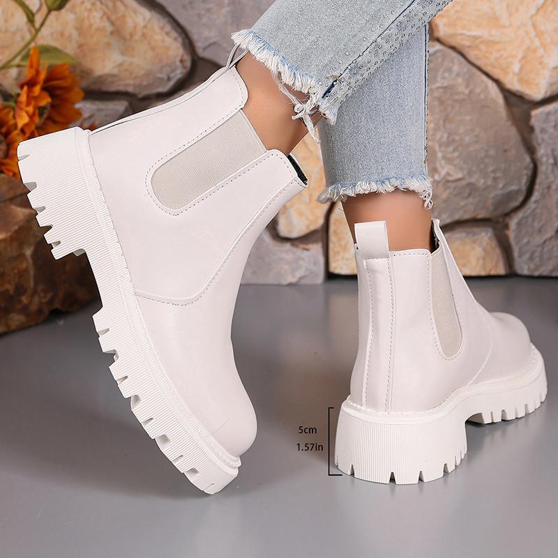 Women's Solid Color Platform Chelsea Boots Slip On Soft Sole Pu Leather Ankle Boots Woman Comfortable Autumn Winter Botas Mujer