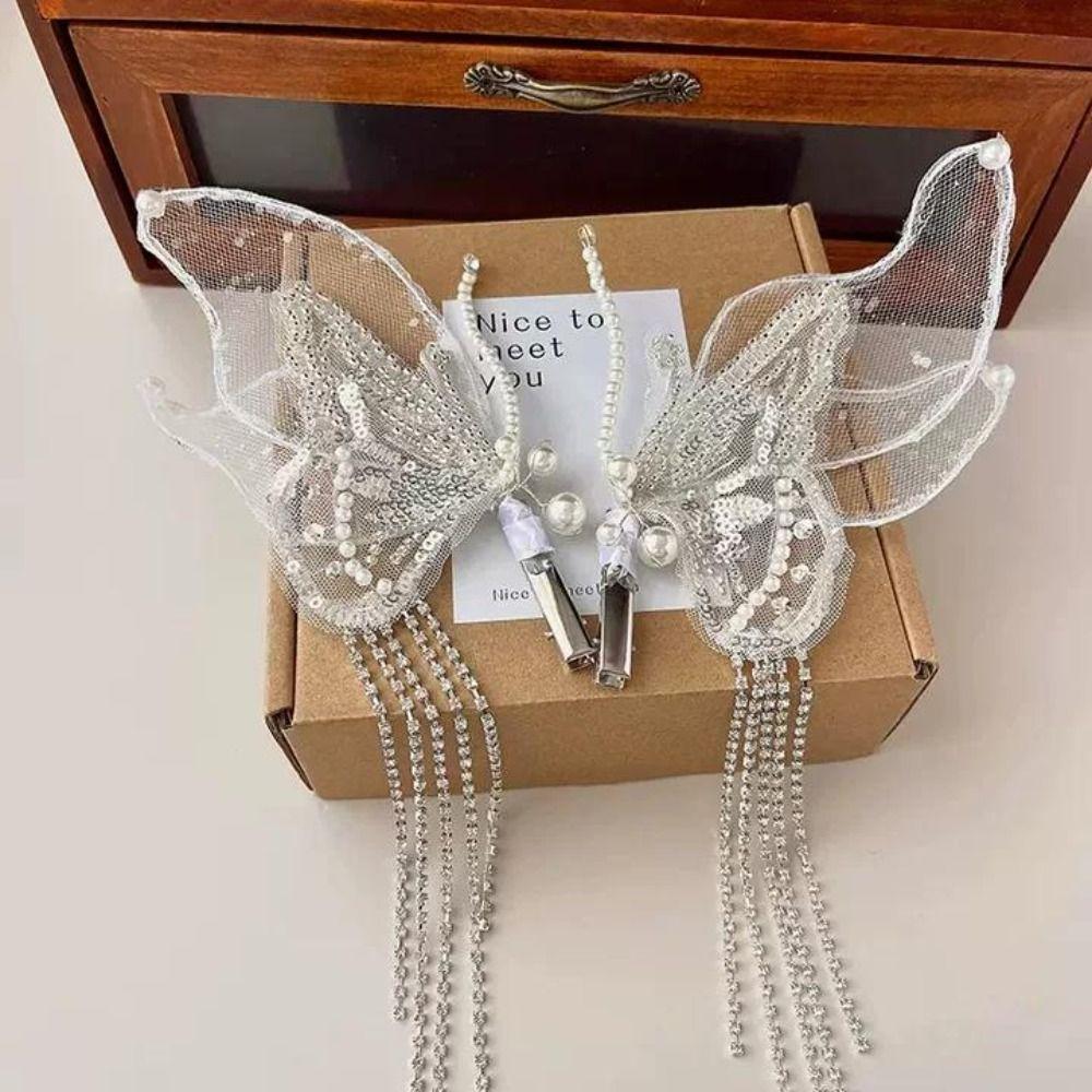Beaded Pearl Barrettes Tassel Duckbill Clips Sweet Butterfly Hair Clips  Headwear