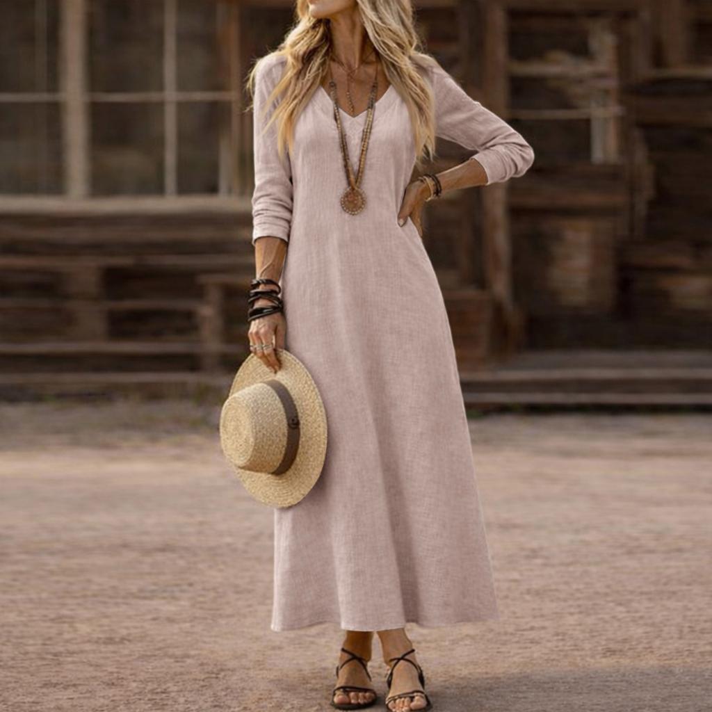 Dress For Women Long Boho Beach Dress Elegant Maxi Dress V-Neck Long Sleeve Dress