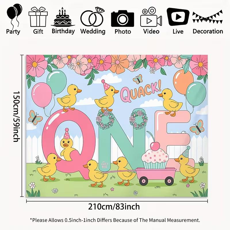 

2D ONE Duck Birthday Tapestry, Yellow Duck Party Background 47.2x31.5inch/120*80cm