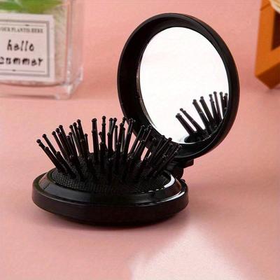 1pc Folding Travel Mirror Hair Brush Round Folding Pocket Size Hair Brush Mini Hair Comb Compact Travel Size Hair Massage Comb for Women Girls