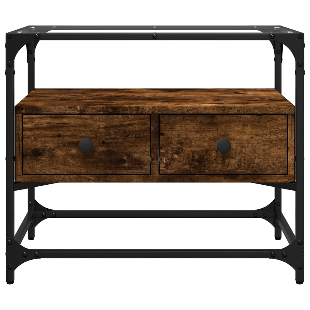 TV Cabinet with Glass Top Smoked Oak Finish 60 x 35 x 51 cm Engineered Wood