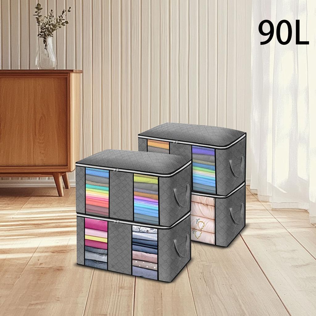 90L Large Storage Bags, Foldable Closet Organizer And Storage Bags With Handles, Thick Fabric For Blankets, Quilts, Clothes, Bedding