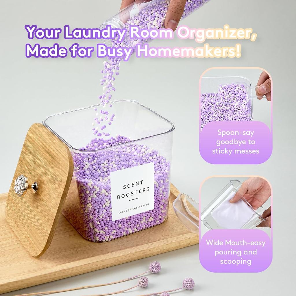 3 Pack Laundry Room Organization Storage Containers Acrylic Laundry Pod Containers and Dryer Sheet Holder with Lids and Labels for Laundry Detergent