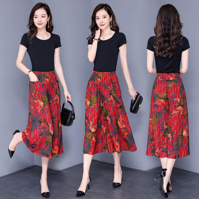 Pantaloni Gonna Floreali da Donna In Estate Pantaloni Sottili e a Gamba Larga Pantaloni Ampi e a Vita Alta Cotone e Seta Pantaloni Corti Pantaloni a Gamba Larga