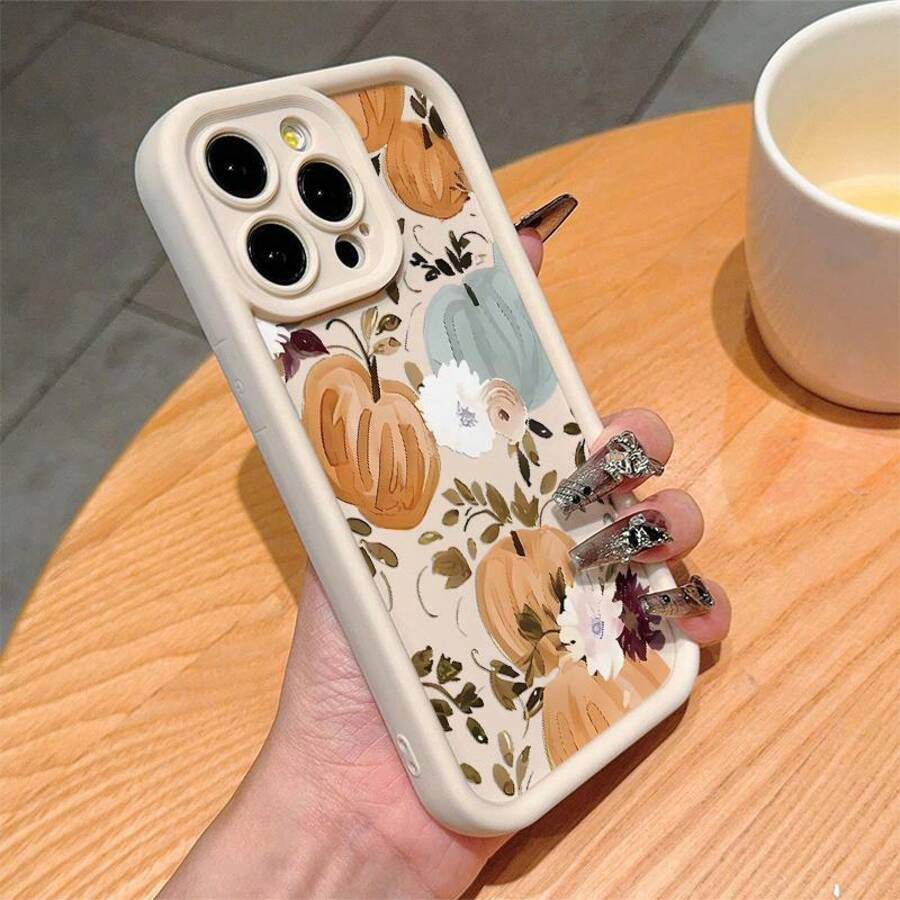 Flower & Pumpkin Pattern Phone Case For iPhone 16 17 Pro Max 15 14 13 12 11 17Air 7 8 Plus 16E XR X XS Shockproof Silicone Cover