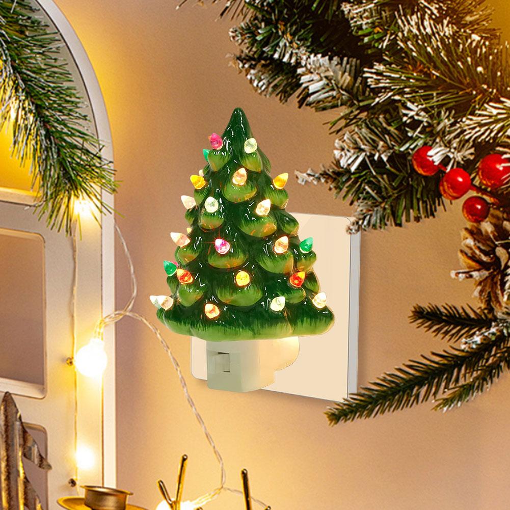 Christmas Tree Night Light with ON/Off Switch Vintage Christmas Nightlight Plug In Decorative Retro Christmas Tree Wall Light