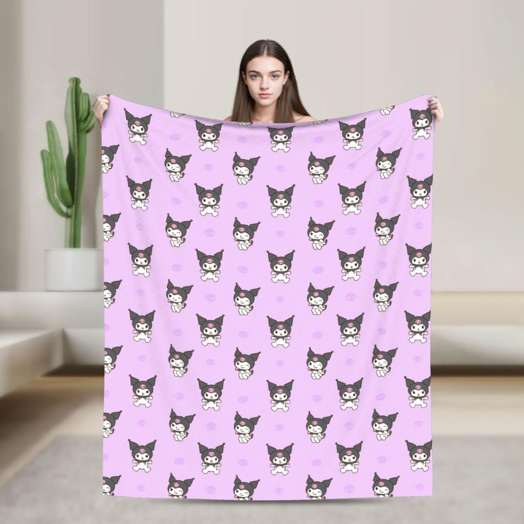 Purple Kuromi Blankets Kawaii Cartoon Wool Awesome Breathable Throw Blankets for Bedspread Autumn/Winter