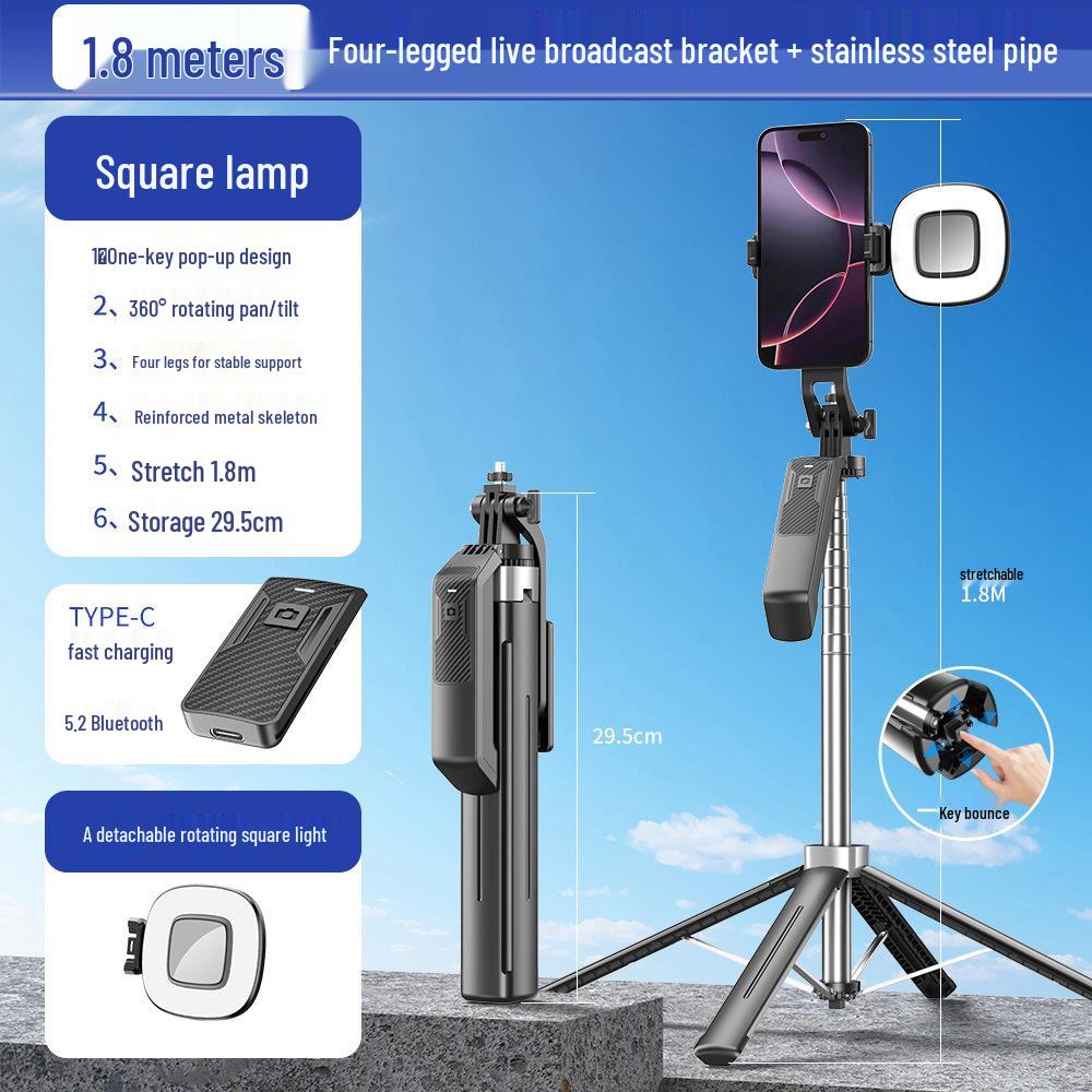 1.8m Aluminum Alloy Selfie Stick with Bluetooth Remote and Phone Holder for Live Streaming