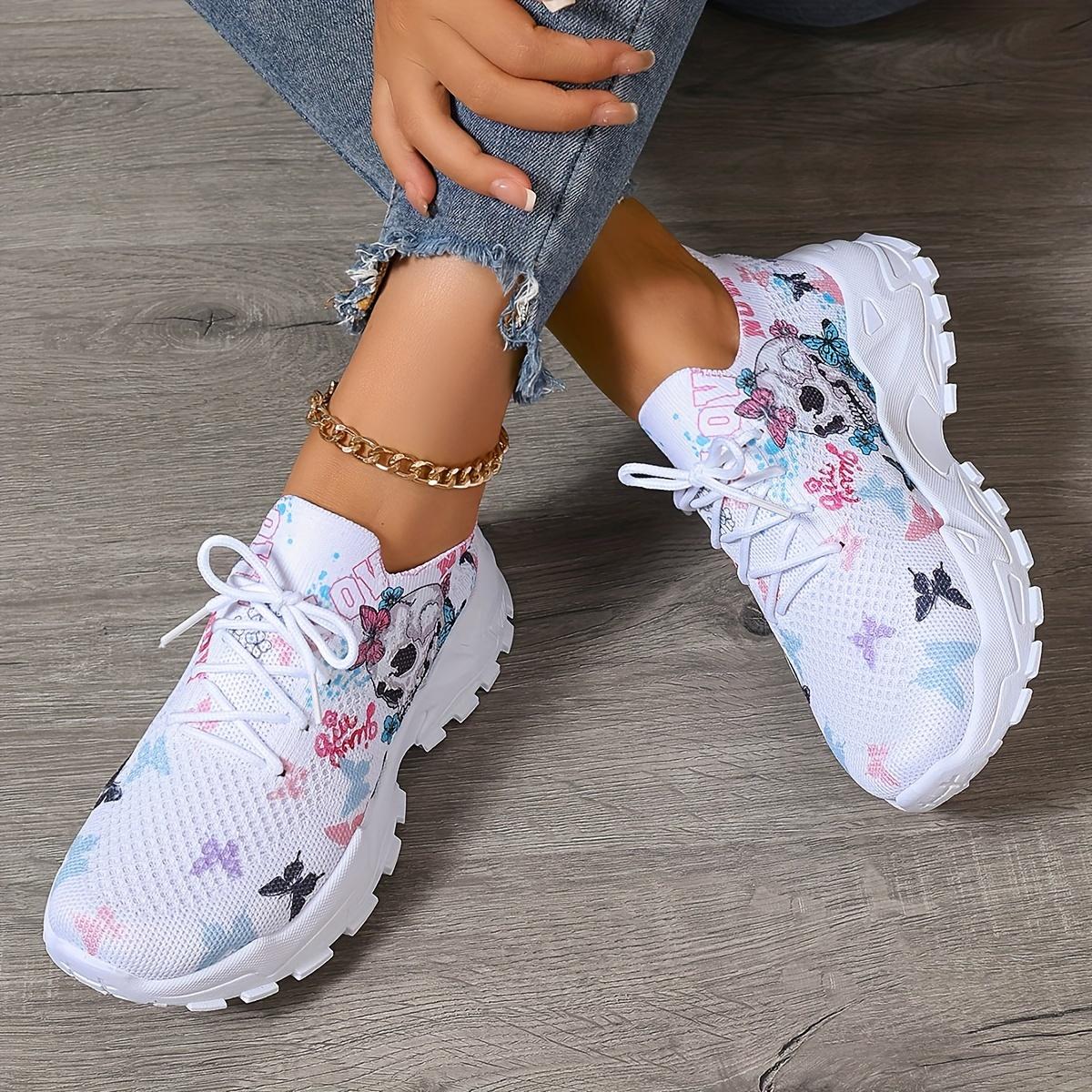 

Spring Flyknit Women s Shoes Summer Sports Breathable Leisure Mesh Shoes Soft Bottom Mesh Shoes Printed Travel Shoes Trend 36 белый