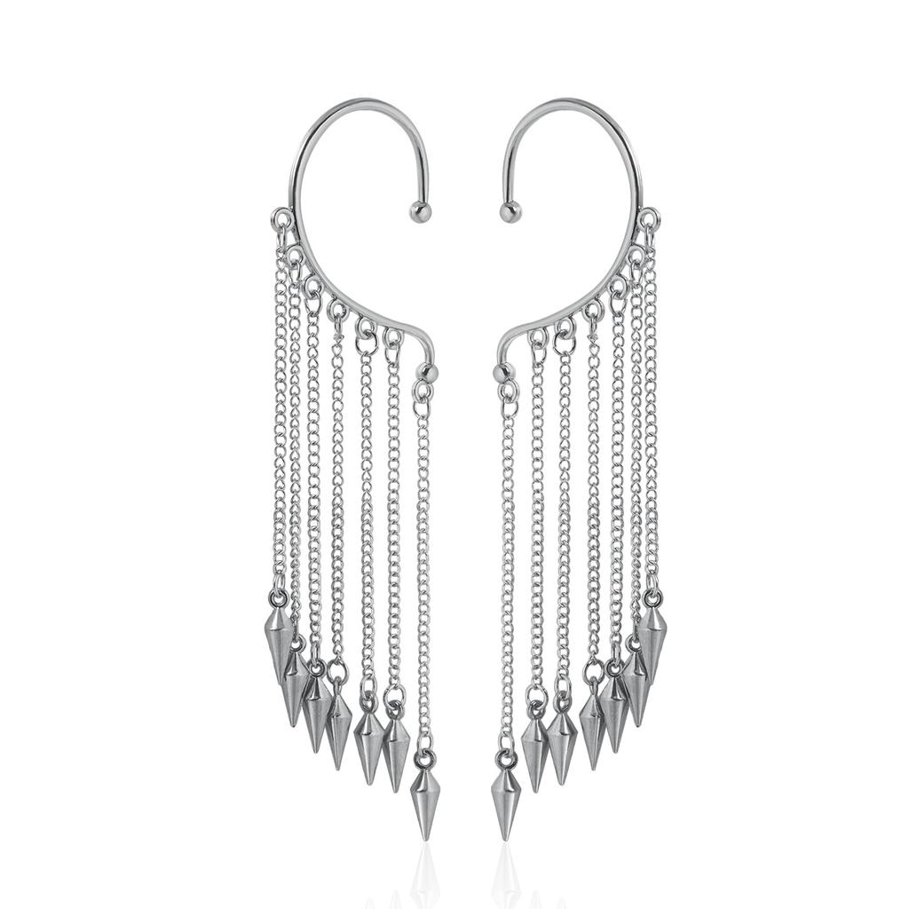 Metal Fringed Ear Hanging Without Ear Piercing Design, Sexy Spice Girl Style Exaggerated Cone Earrings