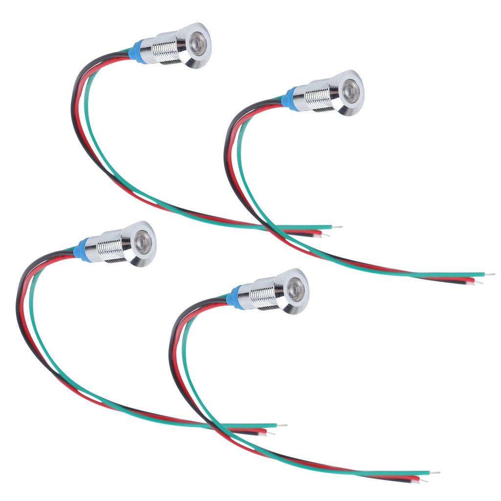 4 Set LED Indicator Light Signal 2Color Common Anode Waterproof Metal 8mm 220V(Rouge Vert )