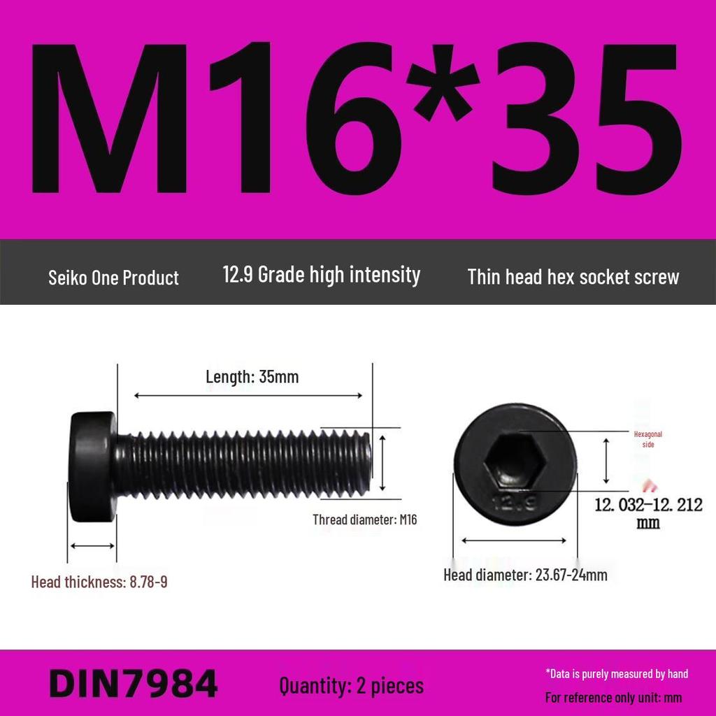 DIN7984 Grade 12.9 Thin Head Hex Socket Cap Screws - Sizes M3 To M16